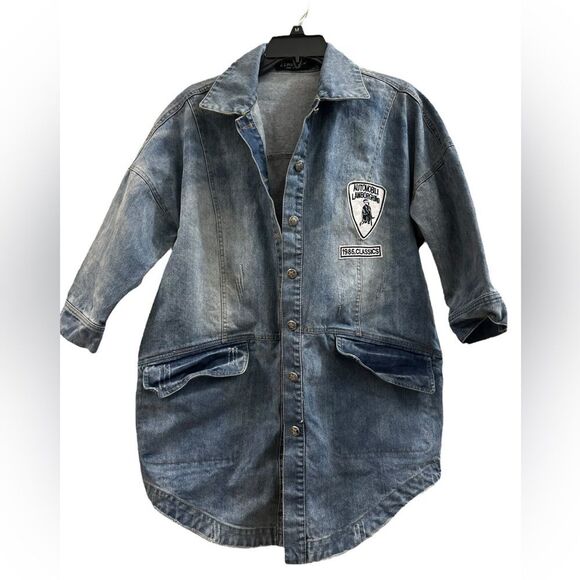 Denim coat 3/4 length sleeves Sz Medium - Picture 1 of 8